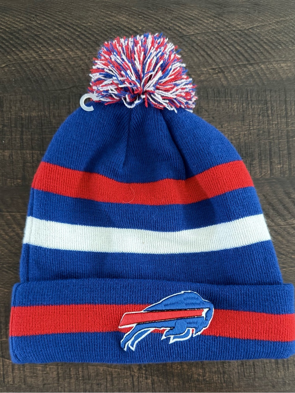 New Era Blue Red White Buffalo Bills Knit Pom Beanie
